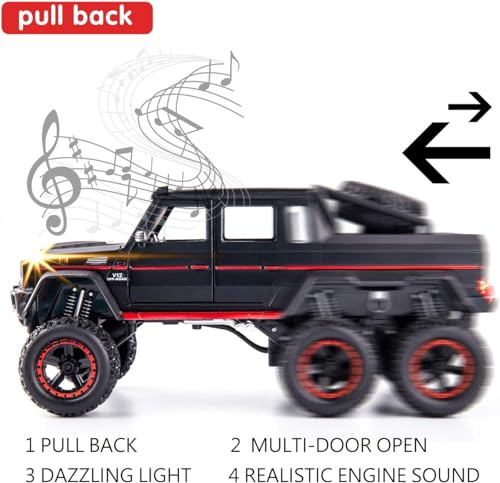 Image of Invite Enterprise 1:22 Big Marcedes AMG G63 6X6 Toy Car Metal Pull Back Diecast Car with Openable Door and Sound Light, Gifts Toys for Kids【 Black-Color 】