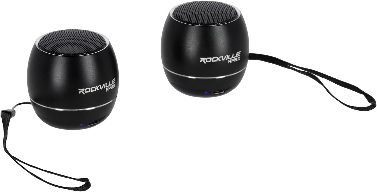 Rockville RPB3-BLACK (2) 5W Handheld Portable Bluetooth Speakers, TWS Wireless Linking, Built-in Mic, SD Card Slot, Perfect for Outdoor Adventures and Home Audio