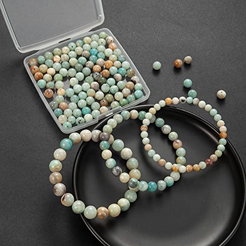 Image of 100Pcs Natural Stone Beads 8mm Amazonite Round Gemstone Loose Beads with Elastic Bracelet String for Bracelets Necklace Jewelry Making