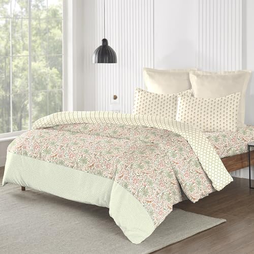 Image of Trident King Size Bedsheet Cotton | Road to Jaipur Collection | 100% Cotton Bedsheet for Double Bed Cotton | 1 King Size Bedsheet with 2 Pillow Covers | Super Soft | 210 Thread Count-Afreen Beige