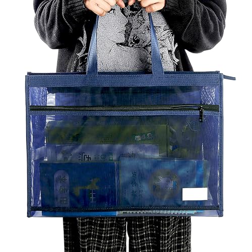 Image of OhMill Large Art Portfolio Case 18 x 12 Inch Portfolio Bag Nylon Mesh Art Bags Artwork Storage Case with Handle and Zipper