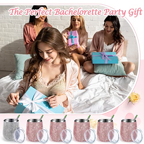 6 Set Diamond Water Bottle Bling Wine Tumbler Diamond Tumbler Rhinestone For Glitter Wine Tumbler Glitter Water Bottle For Women Girls Bride Bridesmaids Engagement Wedding Gifts #TOP3