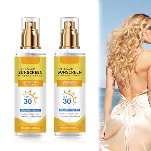 Protector Solar Cuero Cabelludo, SPF 30 Spray Protector Solar, Spray No Graso, Bruma Protectora Solar UV No Grasa De Alta Protección, Protectorsolar Para Senderismo Y Playa (2)