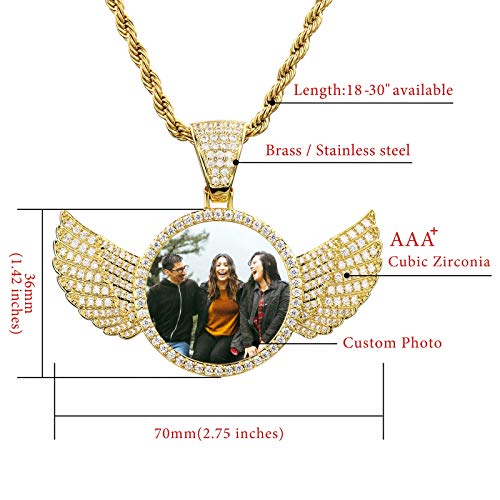 VIBOOS Personalized Hip Hop Memory Pendant Necklace Custom Picture Text for Men Women Custom Photo Copper Angel Wing Heart & Round Medal Rope Chain Jewelry Souvenir Gift2