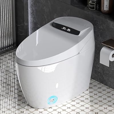 Smart Bidet Toilet with Auto Open & Close Dual Flush,Foot Sensor Operation,Heated Seat&Drying,One Piece Bidet Toilets with LED Display&Nightlight for Bathrooms