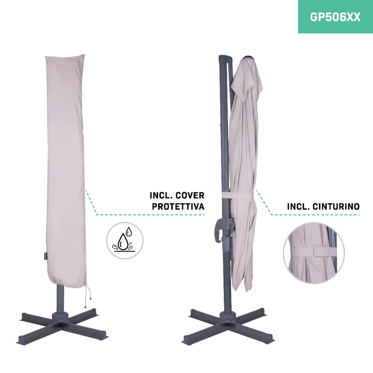 VONROC Ombrellone a Sbalzo Premium Pisogne 300x300 cm – Ruotabile 360° e Inclinabile – Telaio in Alluminio – Telo UPF 50+ Extra Spesso – Apertura con Manovella