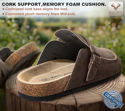 Image of BULLIANT Women Mule Clogs-Cushioned Cork Footbed-Arch Support-Fleece Lined