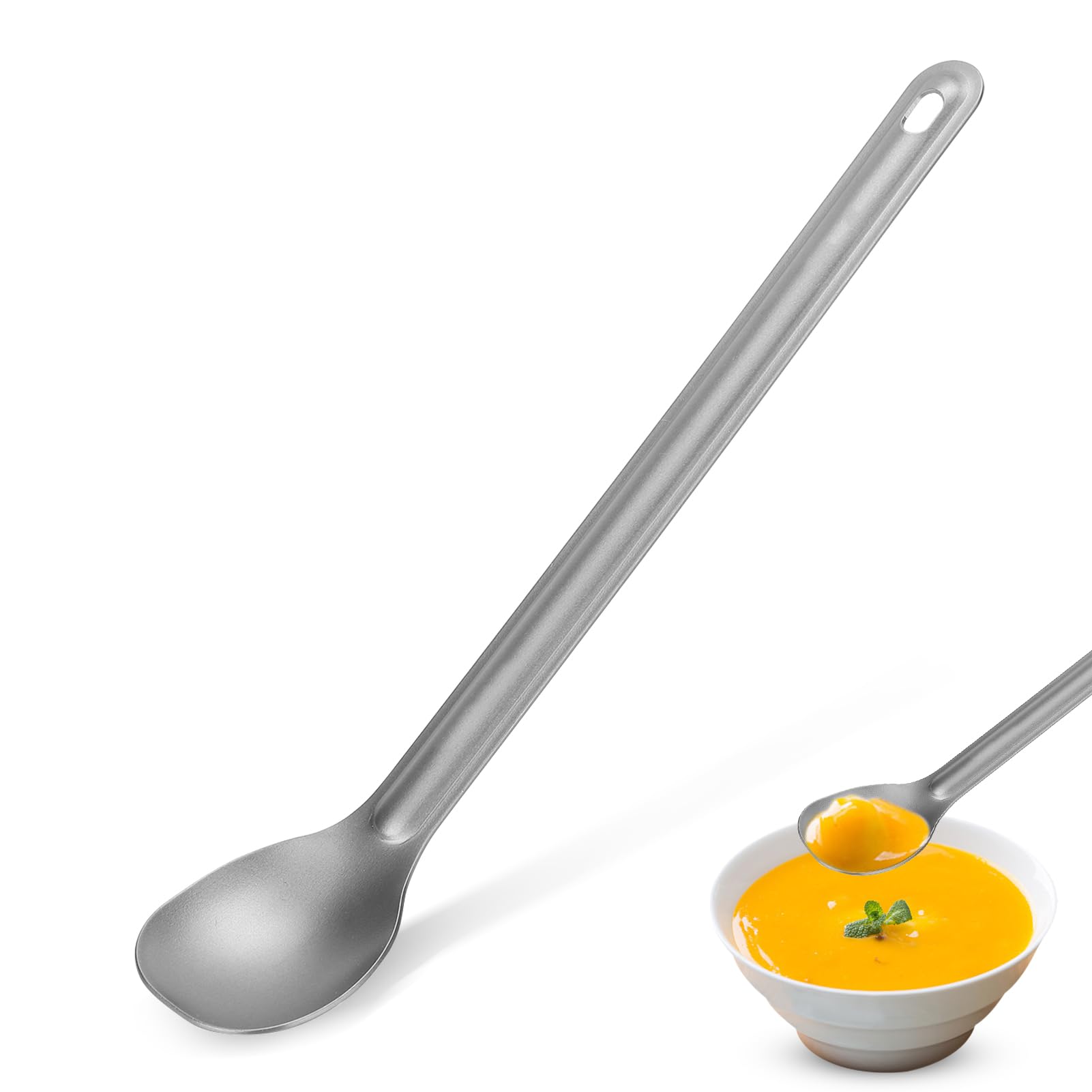 Long Handle Spoon, Titanium Ultralight Spoon 6.9in Portabale Flatware Lightweight Soup Spoon Camping Utensil for Camping Backpacking Hiking Picnic