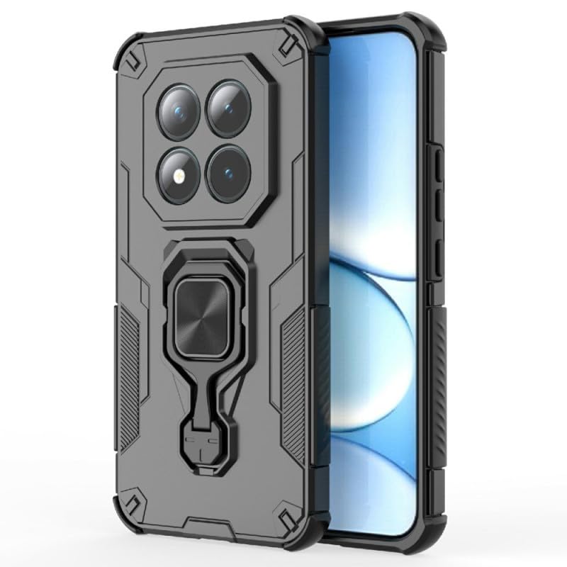 Metal Ring Kickstand Hard PC + Soft Silicone Back Cover for Xiaomi Redmi Note 15 5G (Stand Case, Black)