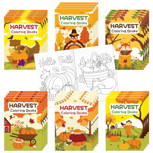 Image of Fall Harvest Coloring Books for Kids 72Pcs Bulk Thanksgiving Mini Coloring Booklet DIY Art Drawing Book with Pumpkin Turkey for Toddlers Autumn Thanksgiving Birthday Party Favors Goodie Bag Filler