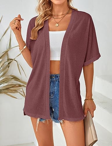 Image of MEROKEETY Women's 2026 Summer Lightweight Kimono Cardigan Short Sleeve Open Front Casual Loose Trendy Beach Cover Ups