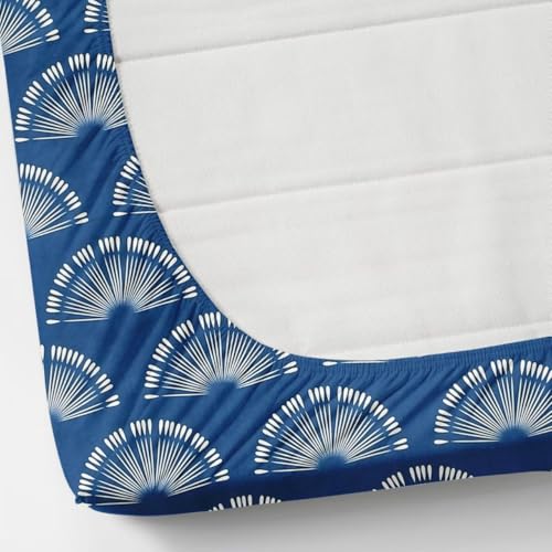 Image of Jashan Super Soft Glace Cotton Fabric 300 TC All Around Elastic Fitted Elegent Design King Size Double Bed Bedsheet with 2 Pillow Covers Fits Upto Mattress of 10 Inche,Size-72 x 78 x 10 Inche-Blue