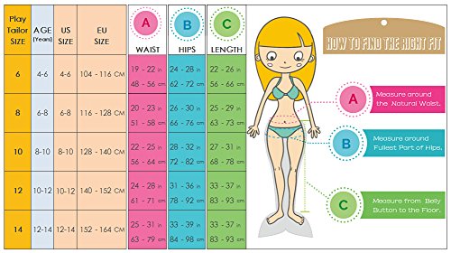 Play Tailor Mermaid Tail Swimmable Costume Swimsuit for Girls Swimming, No Monofin, Child-6, Green Cyan Blue - Thumbnail 4