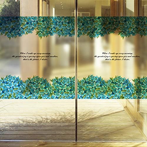 Keepforeverlove Frosted Glass Sticker, Blue Flowers Frosted Sticker for Bathroom Balcony Sliding Door Waterproof Decorative Window Film (Blue)