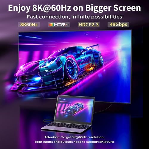 LKEENR USB C to HDMI 2.1 Cable 5Ft (8K@60Hz,4K@144Hz,2K@240Hz) [Thunderbolt 3/4/5 Compatible] Supports HDCP 2.3 & HDR10, High Speed 48Gbps for XPS, Galaxy S22, Gaming Monitor — view 2