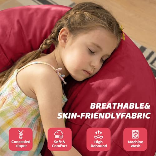 Image of HABUTWAY 2FT Bean Bag Chair 2-Pack, 2' Beanbags Small Bean Bag Chairs with Filling, Teardrop Bean Bag Chair Luxurious Velvet Ultra Soft Fur with Removable Cover(Red)