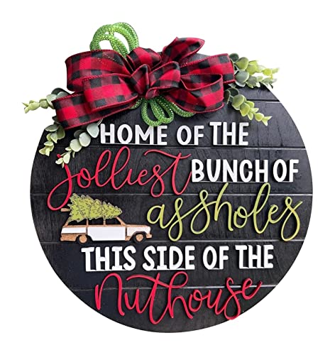 Autohome National Lampoon's Christmas Vacation Holiday Decor Wooden Wreath - 12inch, Party Supplies Funny Front Door Sign Christmas Decorations (Color : C)