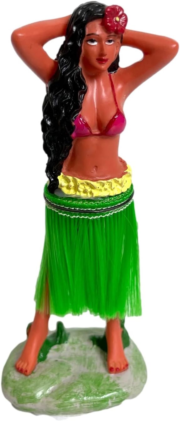 Hawaiian Hula Lady Dancing Mini Dashboard Doll - Natural Skirt