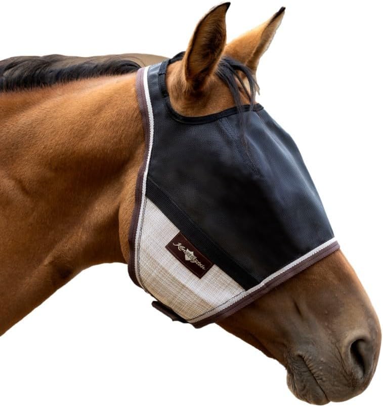 Kensington 90% UV Fly Mask Halter CatchMask UViator - Without Ears & Forelock Freedom Web Trim - Large, 500 - Desert Sand
