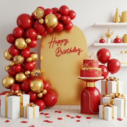 Image of TONIFUL Happy Birthday Sign for Backdrop - Red Felt Banner - Includes Dot Glue - Perfect for Birthday Party Backdrop,Wall Decor,Balloon Arch,Photo Background