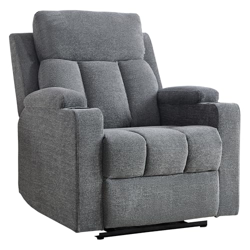 EBELLO Relaxsessel mit Liegefunktion, Fernsehsessel Manuell Verstellbar, Schlafsessel mit Getränkehalter und Weicher Kopfstütze, TV-Sessel mit Armlehnen und Fußstütze, Kinosessel für Wohn, Grau