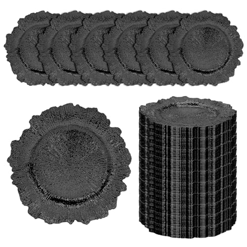 100 platos cargadores reutilizables de plástico negro 12 pulgadas miniatura 1