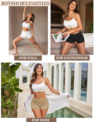 Image of Ekouaer Boyshort Panties Women's Soft Underwear Briefs Invisible Hipster 3 Pack Or 4 Pack Seamless Boxer Brief Panties S-XXL