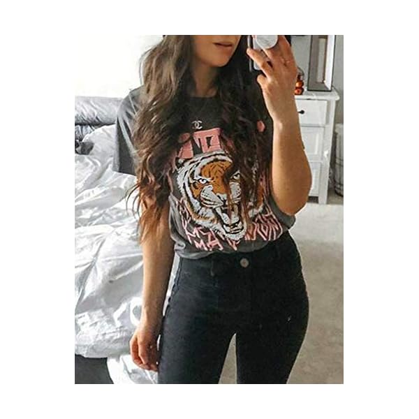 Tiger-Printed-Short-Sleeve-TshirtsWomens-Summer-Crewneck-Graphic-Tee-Shirt-Blouse-Tops T Shirts Women Cute Graphic Shirt Funny Spring Tees Tops