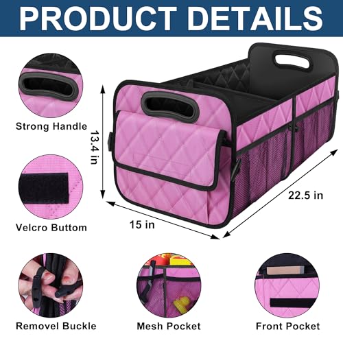 Image of Deosk Car Trunk Organizer for SUV, Car Organizers and Storage with Reinforced Handles, Car Accessories for Women /Men 70L Waterproof Polyester Trunk Organizer(Large, Pink)