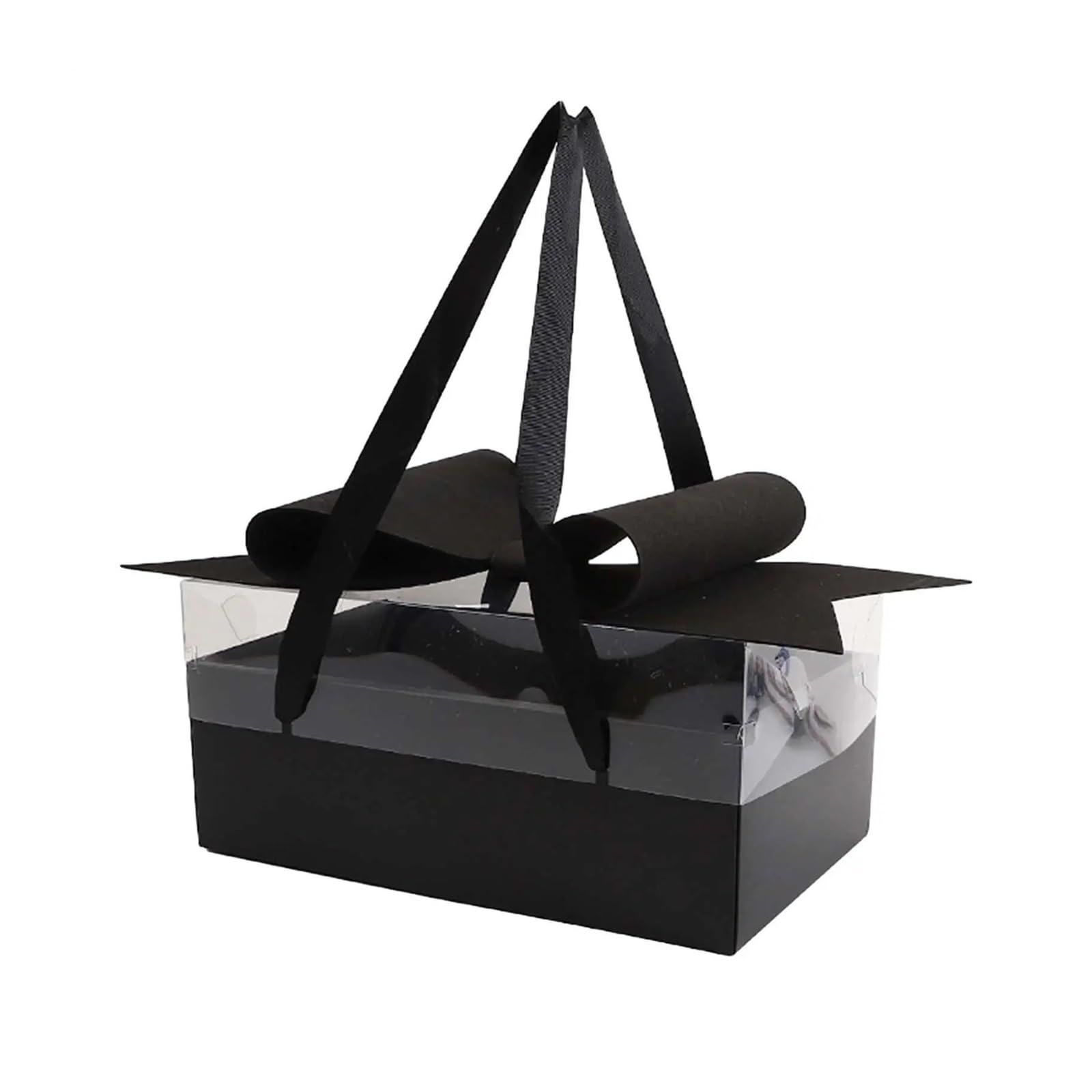 Coffret cadeau Saint-Valentin noir avec nœud élégant et couvercle transparent