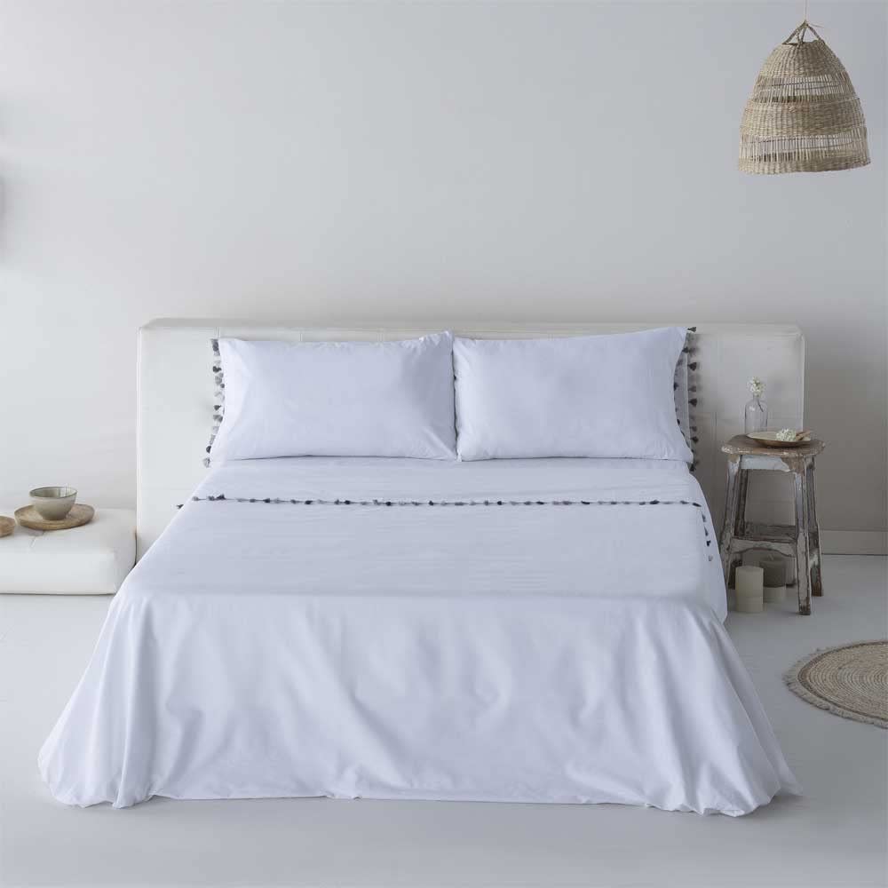 COTTON ARTean Juego sábanas Cama 180 Percal Algodón 200 Hilos EGA Blanco | Incluye 4 piezas: encimera, bajera ajustable, 2 fundas de almohada. Certificado OEKO-TEX