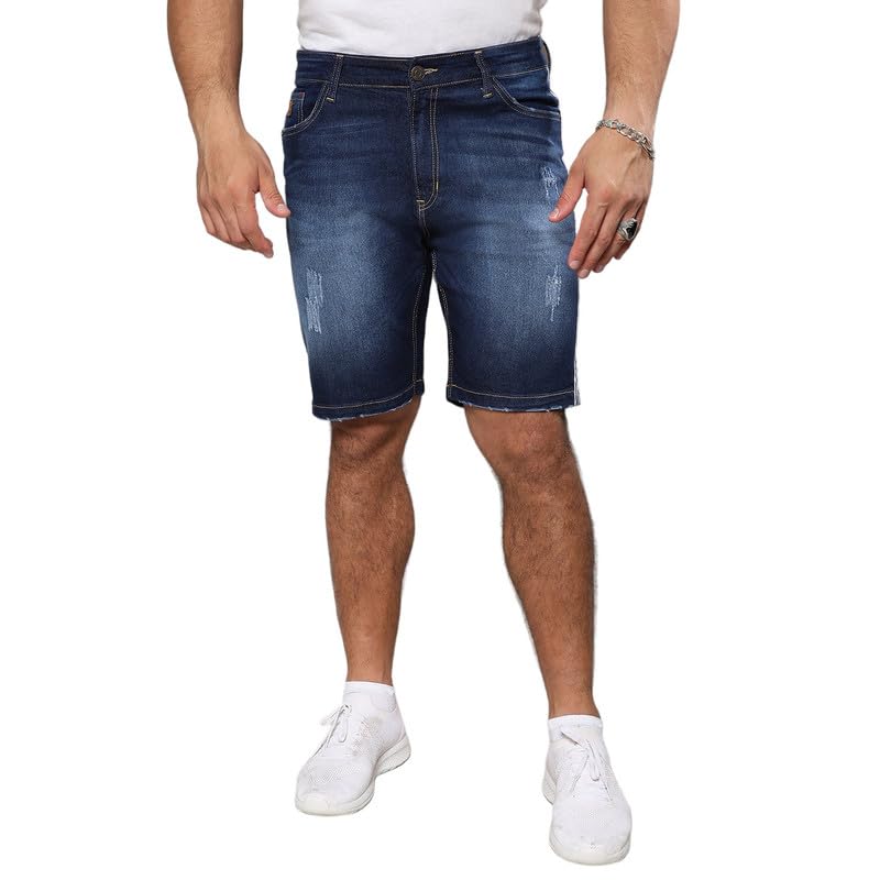 instafab Plus Men's Denim Shorts for Casual Wear | 5 Pockets | Dark-Wash | Button Closure | Plus-Size Fit | Denim Shorts Crafted with Comfort with for Everyday Wear-picture-35