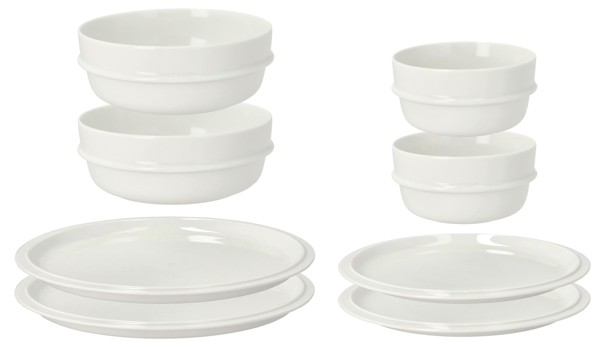 Zone Denmark Eau Geschirrset – Porzellan Geschirr Set – 8-teiliges Frühstücksset mit Teller, Schale & Becher – Minimalistisches Design – Spülmaschinengeeignet – Offwhite