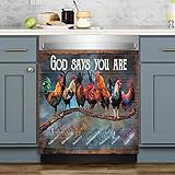 Rooster Hen Dishwasher Magnet - God Says You Are Unique Decals Refrigerator Magnetic,Farm Rooster...