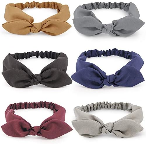 Hogoo 6 Pcs Bow Headbands for Women Cute Headband Vintage Solid Color Stretchy Hair Bands Fashion Turban Fabric Headwrap Hair Accessories for Women Girls
