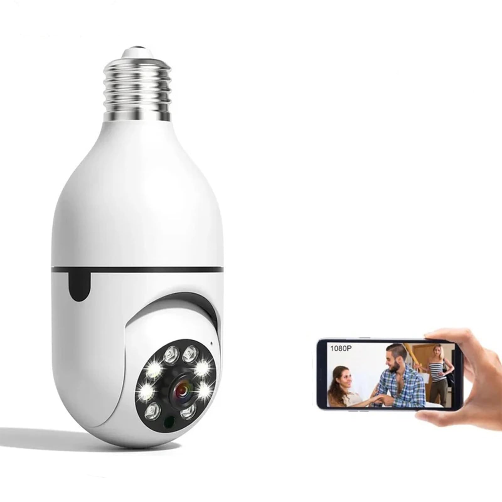 Nicoone Cámara de Seguridad inalámbrica Tipo Bombilla E27 1080P panorámica WiFi IP cámara,con micrófono y Altavoz, detección de Movimiento Interior/Exterior