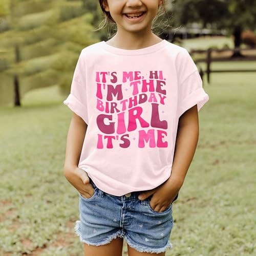 Image of LOTUCY Birthday Girl Outfit for Kids Its Me Hi Im The Birthday Girl Shirt Letter Printed Princess Birthday T-Shirt