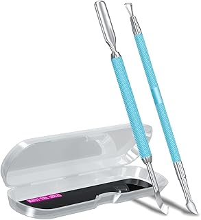 2PCS MetalTurquoise/Lake Blue Cuticle Pusher and Cutter Remover Salon Quality Stainless Steel Gel Nail Polish Peeler Scraper Durable Manicure and Pedicure Cleaner Tool For Fingernail and Toenail