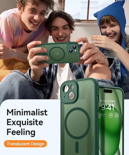Image of CANSHN Magnetic for iPhone 15 Plus Case, Upgraded [Full Camera Protection] [Compatible with Magsafe] [Translucent Matte] Shockproof Protective Phone Case for iPhone 15 Plus 6.7 inch - Deep Green
