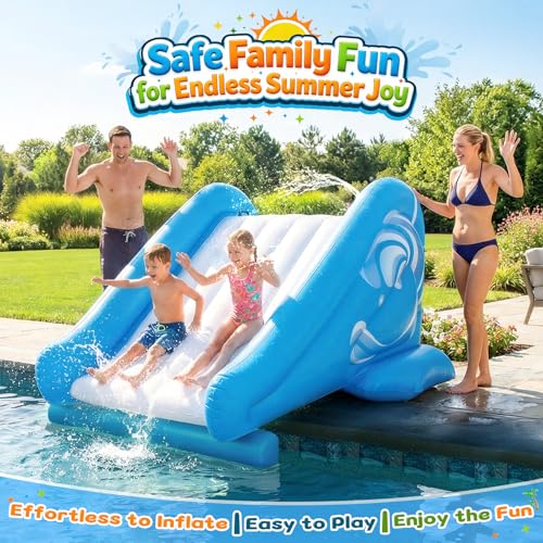 EKEPE Inflatable Water Slide for Pool, Heavy Duty Pool Slide with Water Sprayer for Kids Family Summer Play, Durable Blow Up Backyard Water Slide for Parties, In-ground or Above Ground Pools - Blue