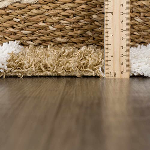 Hauteloom Atira Checkered Shag Area Rug - Checkboard Design - High Pile Fluffy Shaggy Touch - Square Tiles - Kids Room, Nursery, Living Room Shaggy Carpet - Yellow, Cream, White - 5'3" X 7'3" #TOP7