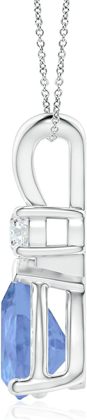 Angara Natural Tanzanite Solitaire Pendant for Women | Prong-Set Tanzanite Teardrop Pendant with Diamond in 14K Solid Gold/Silver/Platinum With 18" Chain | December Birthday, Gemstone Jewelry Gift - Image 2