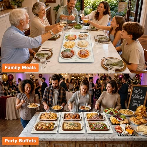 Image of FYY Warming Mat for Food with Heat Resistant Pad - Rapid and Full Surface Heating, 7 Temp Settings, 6H Timer, Rollable Portable Food Warming Mat for Countertop Party Buffet, Keep Meal Warm (XL, Beige)