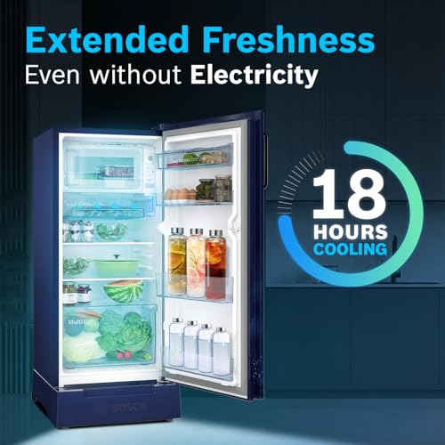 Image of Bosch 187 L, 4 star, Direct-Cool Single Door Refrigerator | 18 Hrs Cooling Retention | 2.5X Faster Cooling | Spacious Multi Box | XL Dry Storage | SuperFreeze (2026 model, CST18B24VI, Sevian Blue)