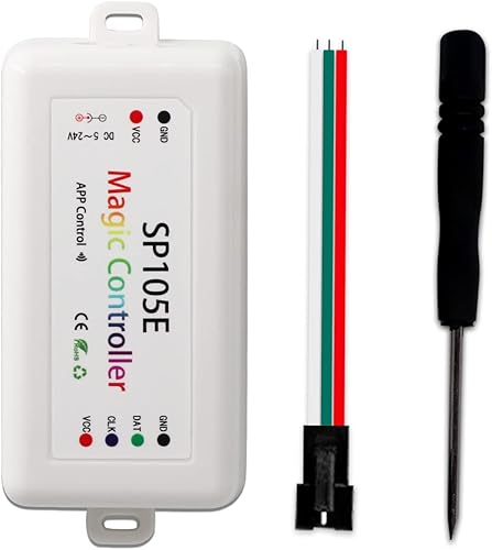 RECRE-TECH Controlador SP105E Ws2812b, controlador LED Bluetooth ws2811 DC5-24V App Control inalámbrico, controlador de píxeles LED direccionable
