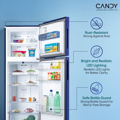 Image of Candy 240 L 2 Star Frost Free Double Door Refrigerator with Flower Pattern,Auto frost, large Fruit & Vegetable Space (Marine Blaze, CDD2652EMB)