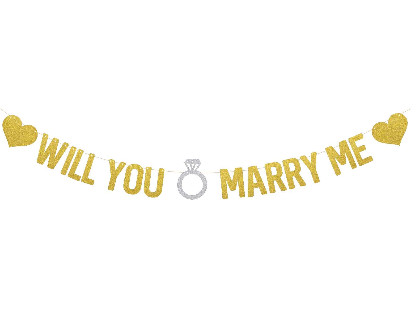SVM CRAFT® gold Glittery Will You Marry Me Proposal Banner - Propose, Engagement, Valentine's Day, Bachelorette Party Sign Decoration Hanging Garland Bunting Banner Decor Photo Booth Props-image-23