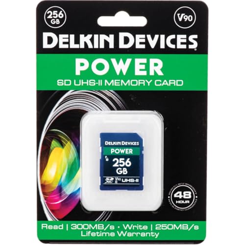 Image of Delkin Devices Power 256GB SDXC UHS-II (V90) - 300MB /s Read, 250MB /s Write | for 8K, 4K, HDR, and 360 Video | High-Performance for Cameras