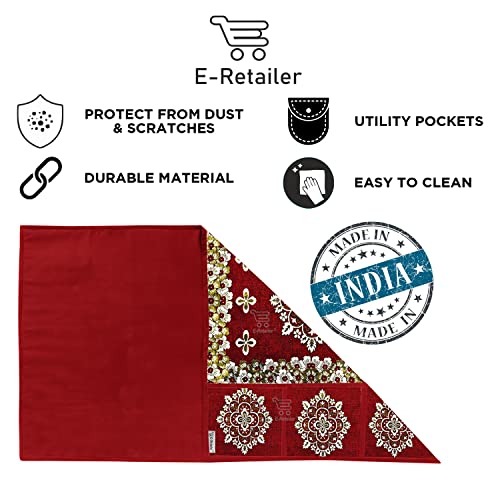 Image of Polyester 3-Layered Fridge Top Cover /Refrigerator Cover With 6 Utility Pockets (Color-Maroon, Size-39x21 Inches)