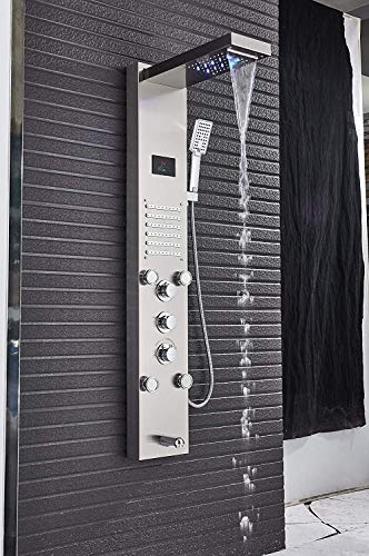 Senlesen Brushed Nickel LED Rainfall Shower Panel Muti-function Faucet Rain Massage Jets System Tub Spout with Hand Shower Hand Sprayer Column - Thumbnail 7